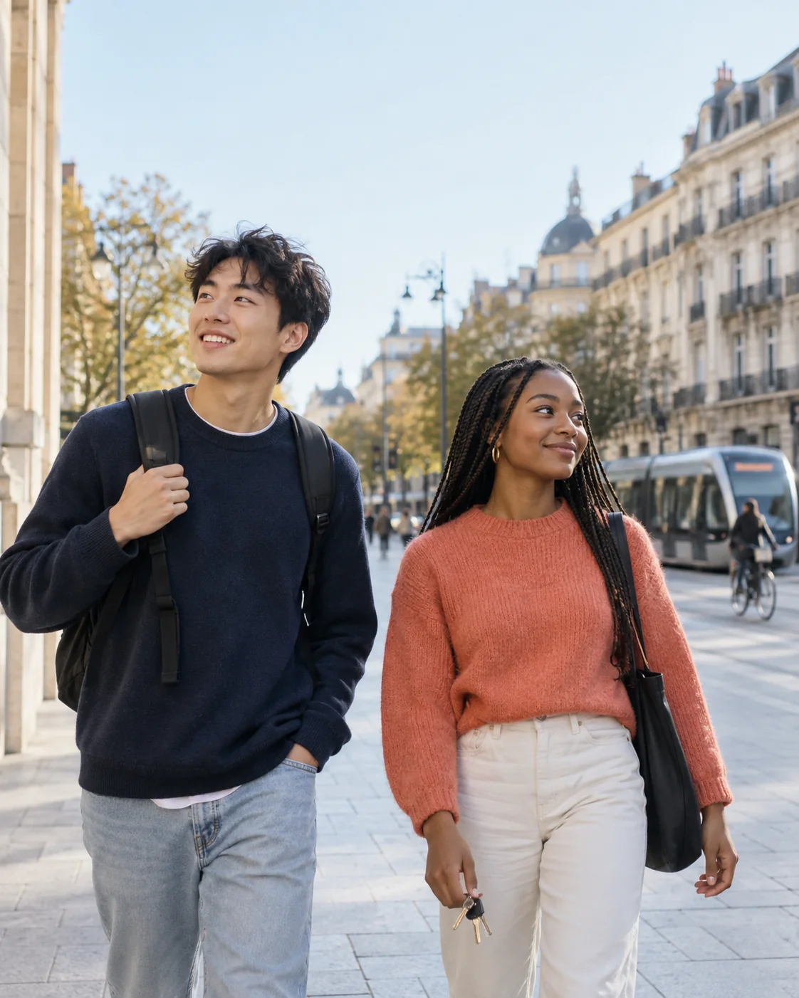 Deux étudiants découvrent leur nouvelle ville en France