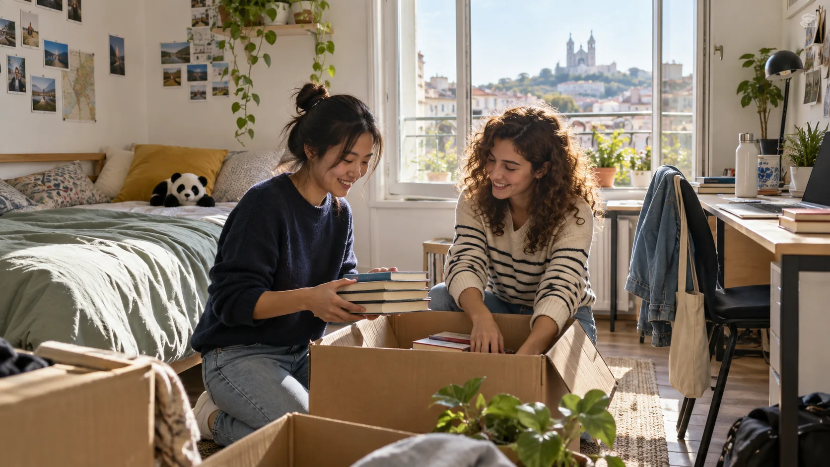 Deux étudiantes discutant des aides au logement